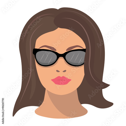 Girl. Stylized portrait of a girl. A face with glasses. Dark  straight hair. The poster.