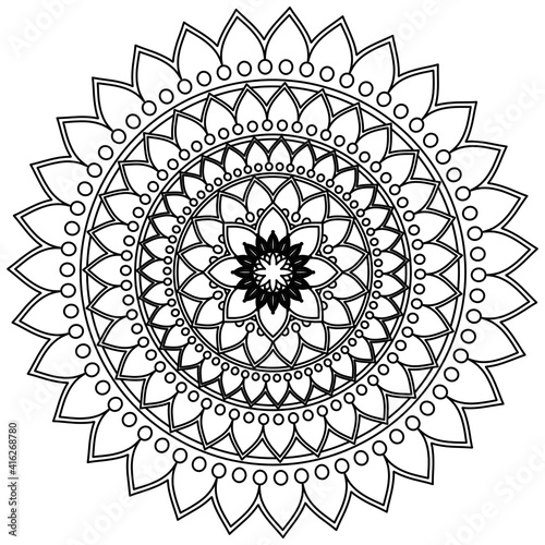 Simple Mandala Shape for Coloring. Vector Mandala. Circular. Flower. Oriental. Coloring Book Page. Outline.
