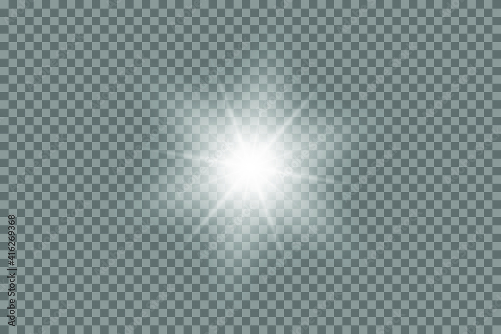 Vector bling light effect on a transparent background. Shining sun