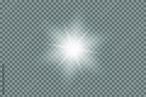 Vector bling light effect on a transparent background. Shining sun, bright flash photo