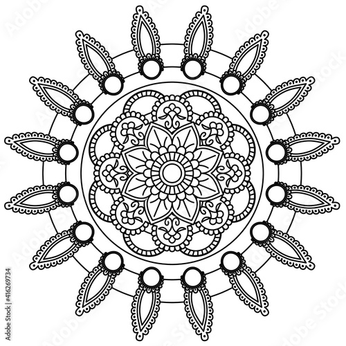 Simple Mandala Shape for Coloring. Vector Mandala. Circular. Flower. Oriental. Coloring Book Page. Outline.
