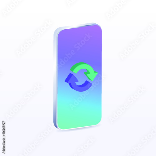 Phone download, updates. Loading icon, arrows. Colorful cartoon phone. Vector illustration