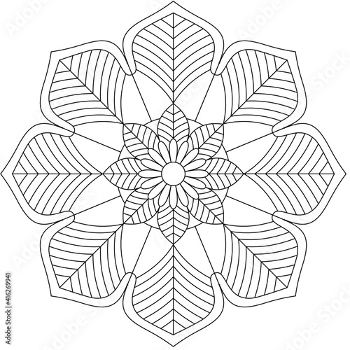 Simple Mandala Shape for Coloring. Vector Mandala. Circular. Flower. Oriental. Coloring Book Page. Outline.

