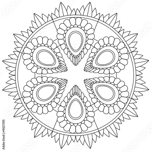 Simple Mandala Shape for Coloring. Vector Mandala. Circular. Flower. Oriental. Coloring Book Page. Outline.
