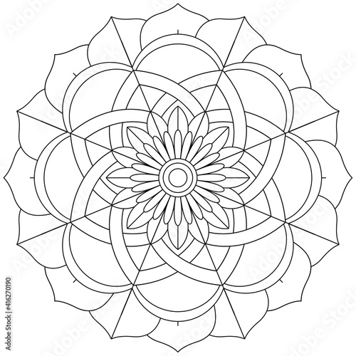 Simple Mandala Shape for Coloring. Vector Mandala. Circular. Flower. Oriental. Coloring Book Page. Outline.
