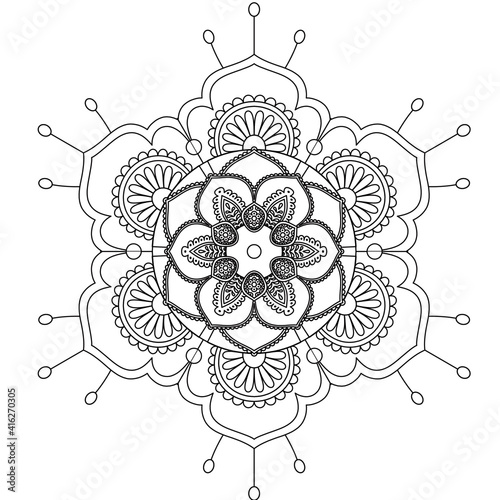 Simple Mandala Shape for Coloring. Vector Mandala. Circular. Flower. Oriental. Coloring Book Page. Outline.
