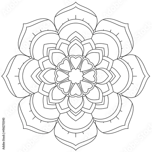 Simple Mandala Shape for Coloring. Vector Mandala. Circular. Flower. Oriental. Coloring Book Page. Outline.
