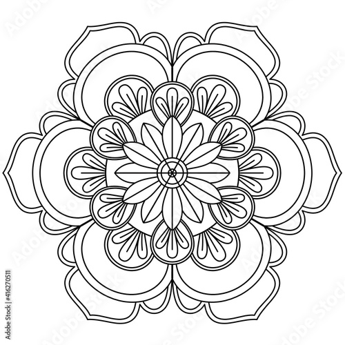 Simple Mandala Shape for Coloring. Vector Mandala. Circular. Flower. Oriental. Coloring Book Page. Outline.

