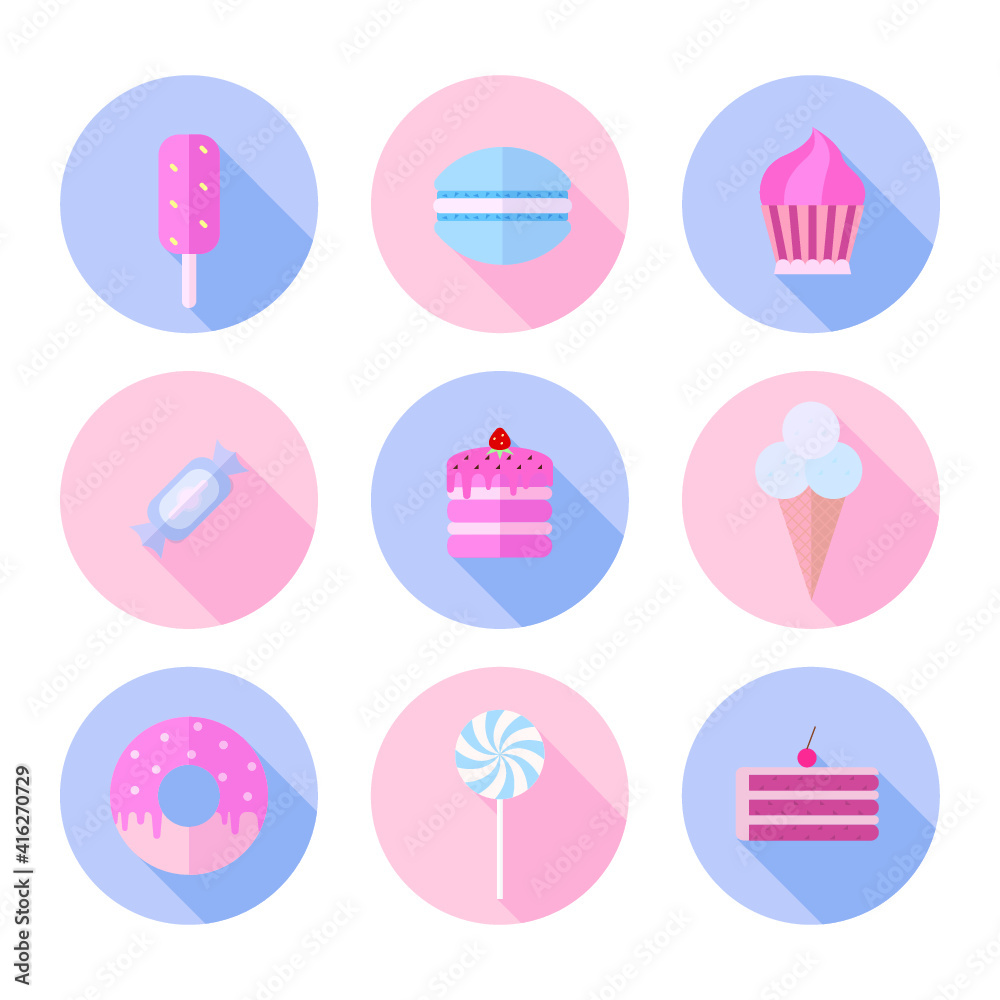 Vector Vector illustrations set of coloured sweets on white background. Vector Vector illustrations set of coloured sweets on white background.