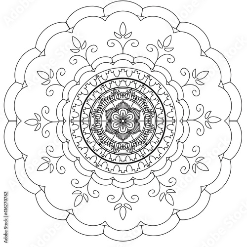 Simple Mandala Shape for Coloring. Vector Mandala. Circular. Flower. Oriental. Coloring Book Page. Outline.

