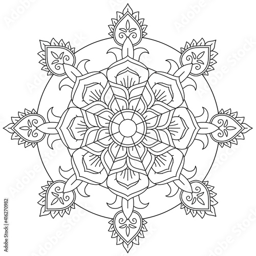 Simple Mandala Shape for Coloring. Vector Mandala. Circular. Flower. Oriental. Coloring Book Page. Outline.
