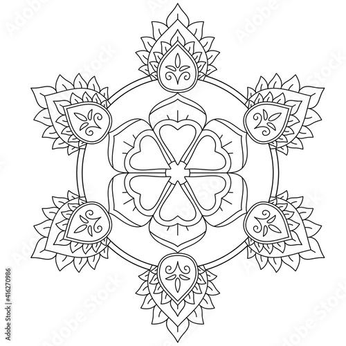 Simple Mandala Shape for Coloring. Vector Mandala. Circular. Flower. Oriental. Coloring Book Page. Outline.
