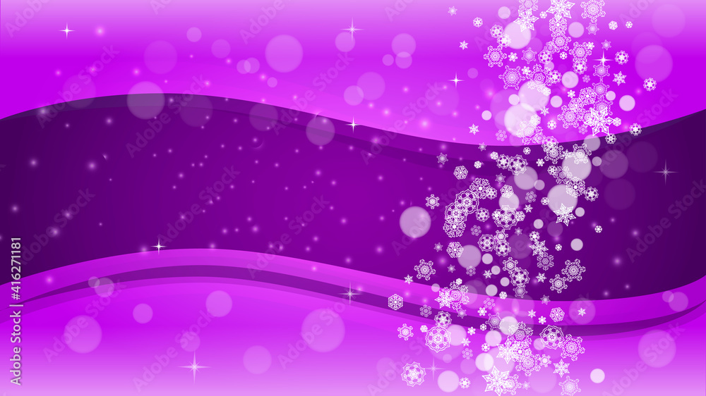Obraz premium Snow frame with ultraviolet snowflakes. New Year backdrop. Winter border for flyer, gift card, party invite, retail offer and ad. Christmas trendy background. Holiday frosty banner with snow frame