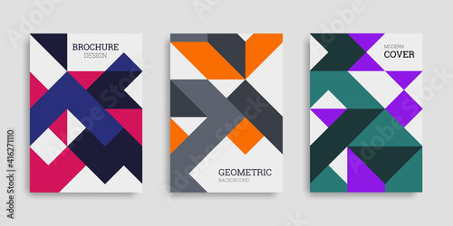 Abstract geometric background. Set of A4 vertical brochures. Cover design in flat style. Vector illustration. Business template collection. Design poster  cover  wallpaper  notebook  catalog.