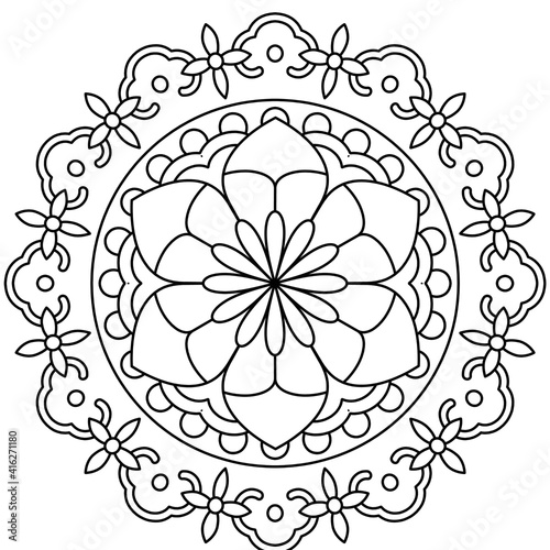 Simple Mandala Shape for Coloring. Vector Mandala. Circular. Flower. Oriental. Coloring Book Page. Outline.
