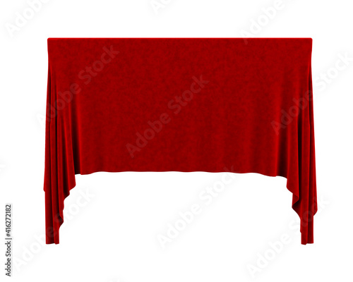 Empty red tablecloth isolated on white.