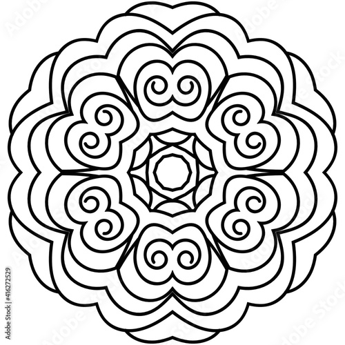 Simple Mandala Shape for Coloring. Vector Mandala. Circular. Flower. Oriental. Coloring Book Page. Outline.
