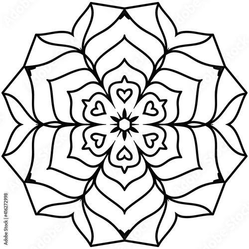 Simple Mandala Shape for Coloring. Vector Mandala. Circular. Flower. Oriental. Coloring Book Page. Outline.

