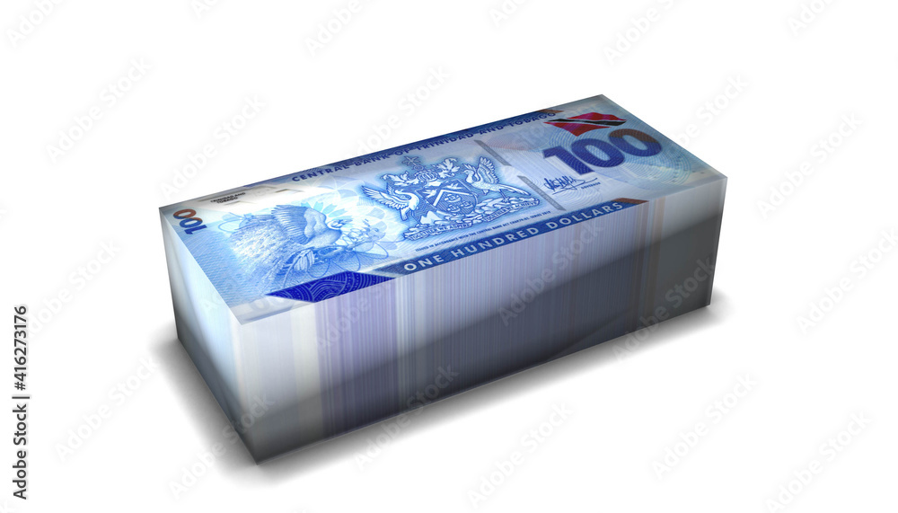 Trinidad and Tobago 100 Dollars Banknotes Money Stack on White Background