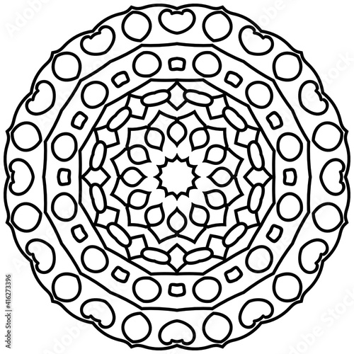 Simple Mandala Shape for Coloring. Vector Mandala. Circular. Flower. Oriental. Coloring Book Page. Outline.
