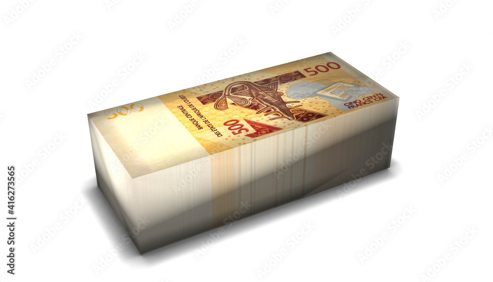 500 rancs West African CFA Banknotes Money Stack on White Background 500 rancs West African CFA Banknotes Money Stack on White Background