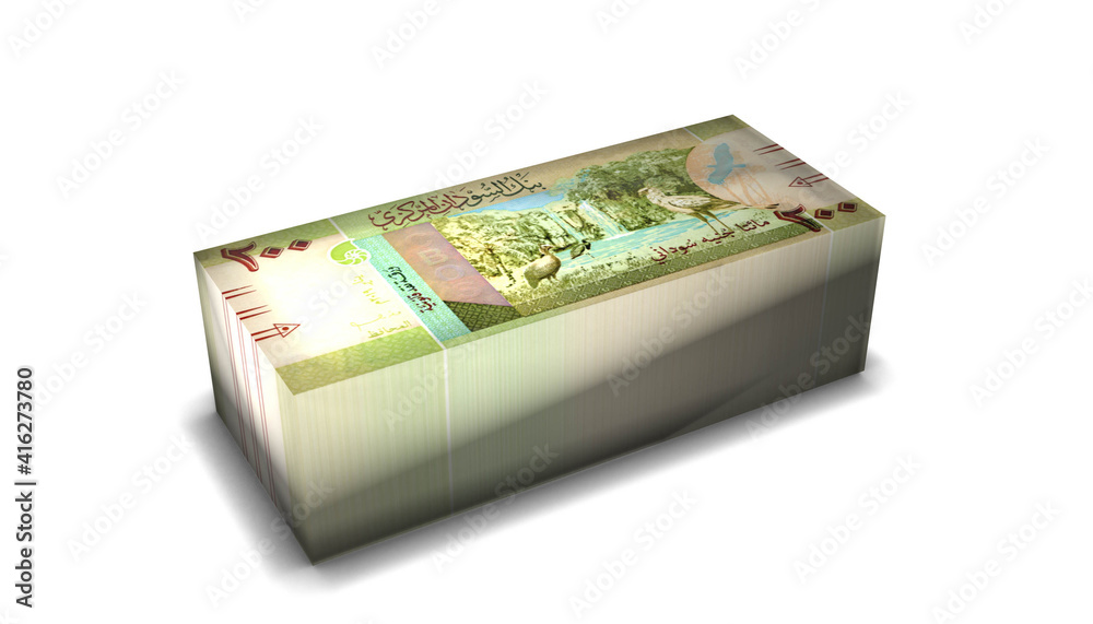 Obraz premium Sudan 200 Pounds Banknotes Money Stack on White Background