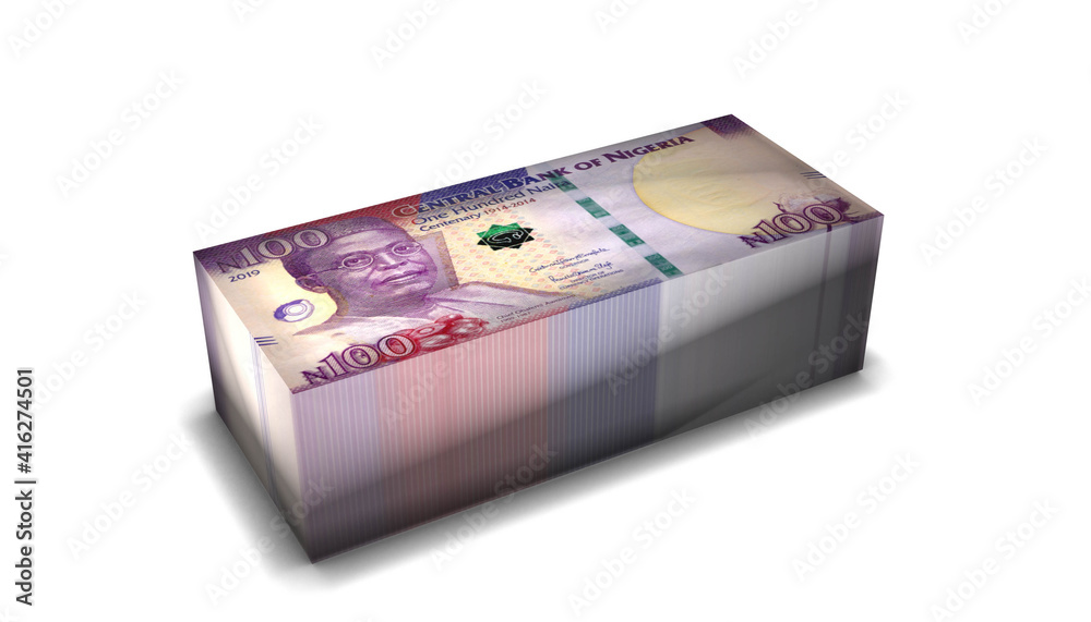 Nigeria 100 Naira Banknotes Money Stack on White Background Nigeria 100 Naira Banknotes Money Stack on White Background