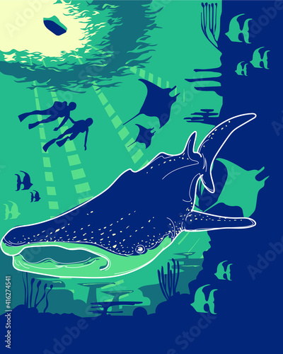 Whale shark design vector underwater