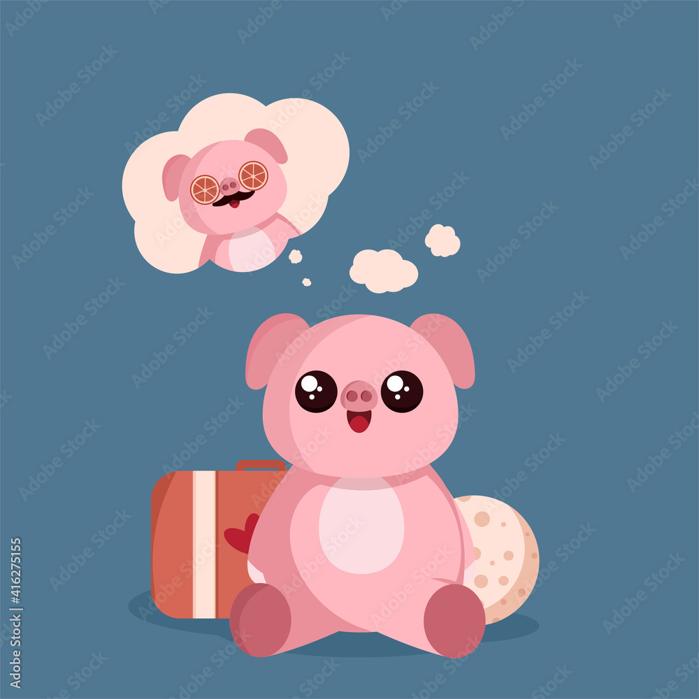 Cute pig character going to vacation vector illustration Cute pig character going to vacation vector illustration