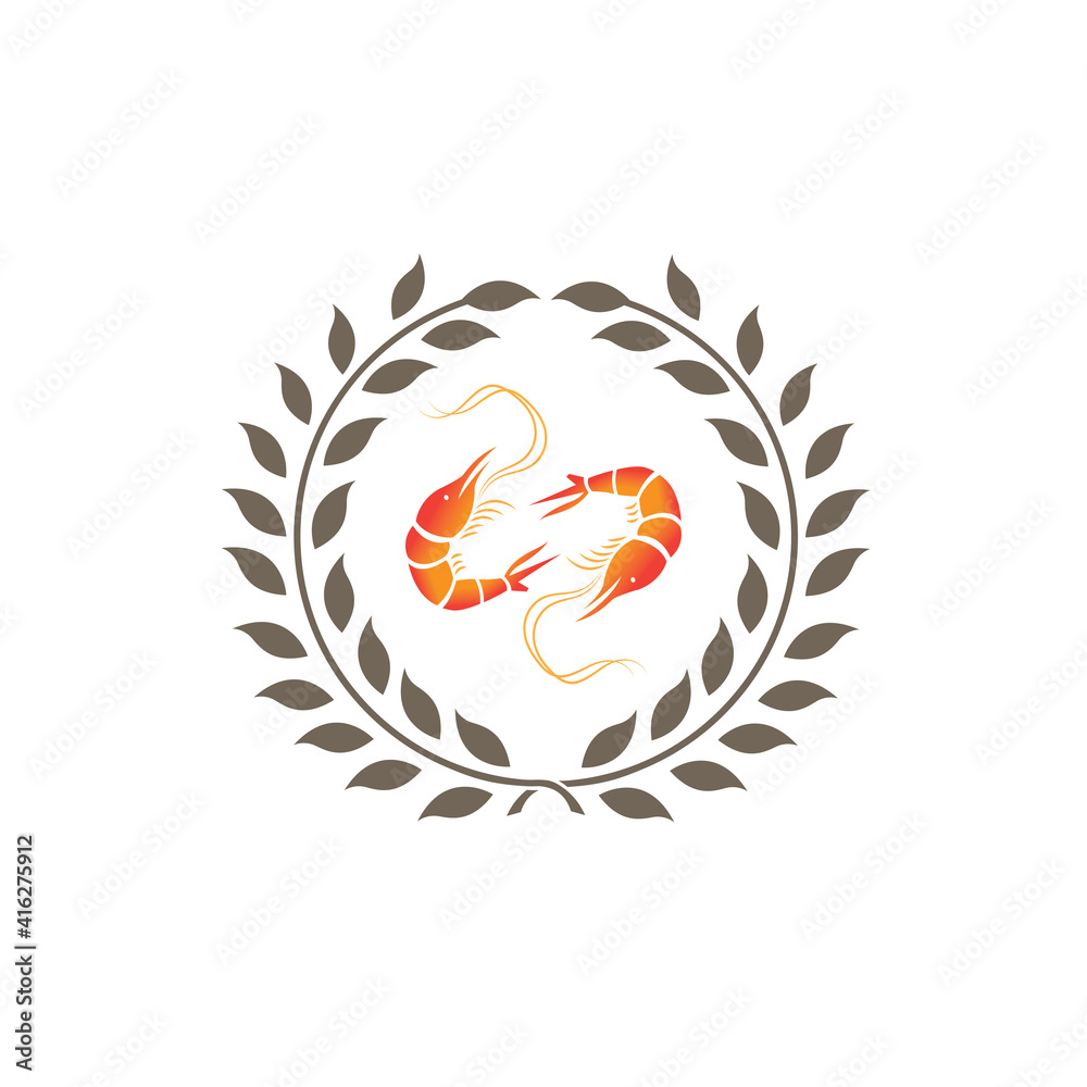 Obraz premium Shrimp logo vintage leaves design vector illustration