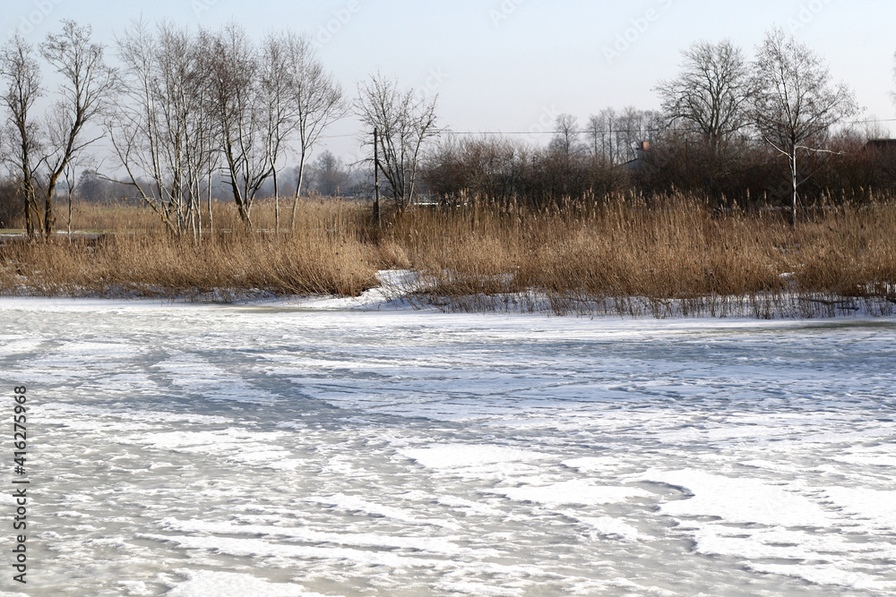 landscape with melting river at early spring landscape with melting river at early spring
