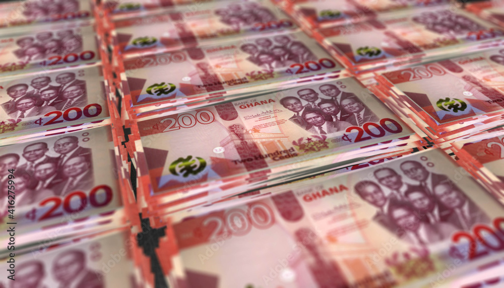 3D Bunch of Ghana 200 Cedis Money Banknote