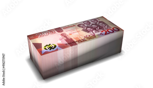 Quadro su tela Ghana 200 Cedis Banknotes Money Stack on White Background