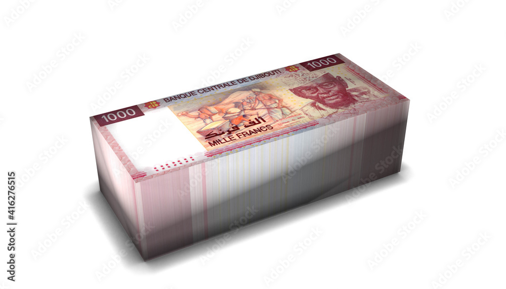 Djibouti 1000 Francs Banknotes Money Stack on White Background Djibouti 1000 Francs Banknotes Money Stack on White Background