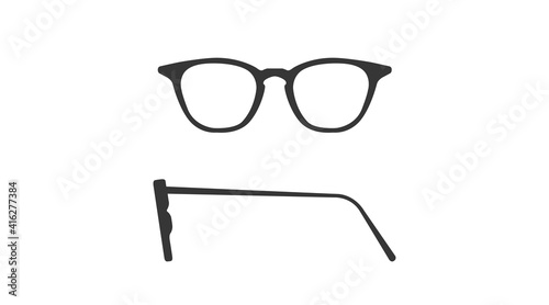 Vector isolated Illustration of a Glasses Frame. Black glasses Frame Front and Side View