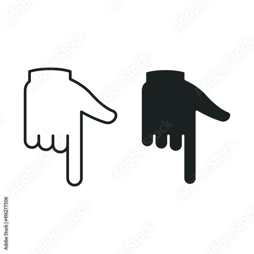 Line and glyph backhand index pointing down icon. Simple solid and outline style. Hand, down, arrow, finger concept. Vector illustration isolated on white background. EPS 10