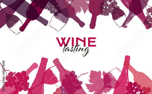 background illustration for wine designs. Handmade drawing of wine glasses and bottles.