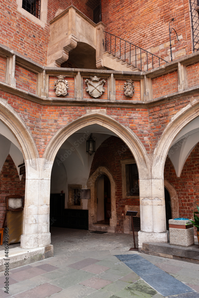 a fragment of a wall in an old castle. Krakow, Poland