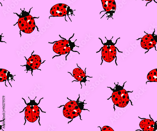 Abstract Hand Drawing Cute Ladybugs Repeating Vector Pattern Isolated Background