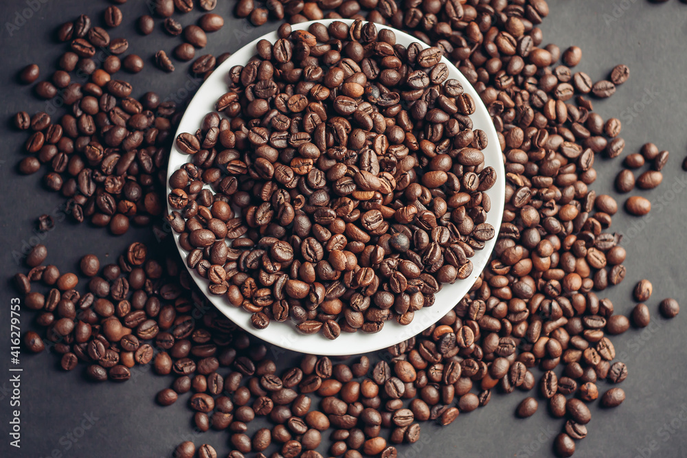 white saucer coffee cup on a gray table close-up