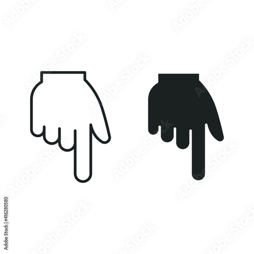 Line and glyph backhand index pointing down icon. Simple solid and outline style. Hand, down, arrow, finger concept. Vector illustration isolated on white background. EPS 10