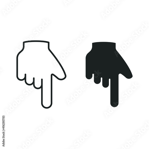 Line and glyph backhand index pointing down icon. Simple solid and outline style. Hand, down, arrow, finger concept. Vector illustration isolated on white background. EPS 10