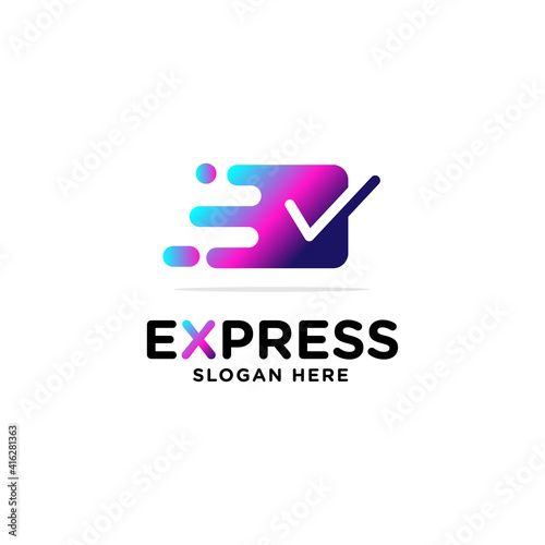 modern logo express design, box and check mark logo,delivery logo vector template