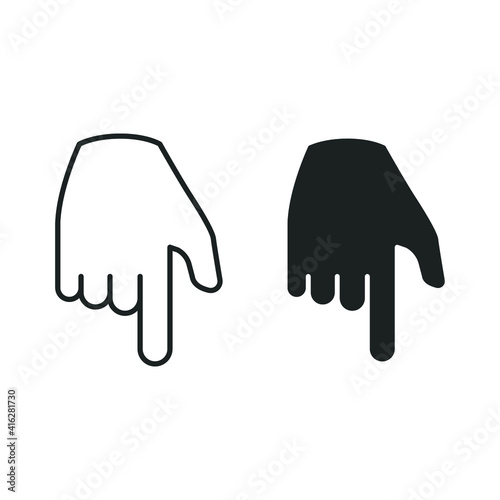Line and glyph backhand index pointing down icon. Simple solid and outline style. Hand, down, arrow, finger concept. Vector illustration isolated on white background. EPS 10