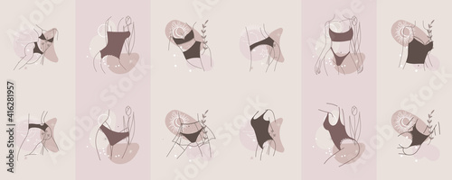 logo linear female figure silhouette. for social media design, store stories, nude shades
