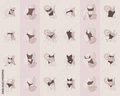 logo linear female figure silhouette. for social media design, store stories, nude shades