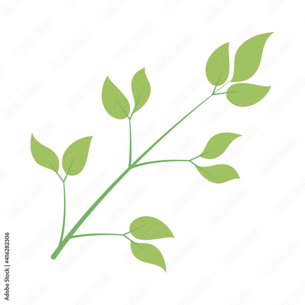 icon of stem with green leaves, colorful design