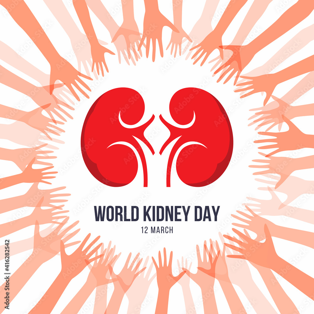 world kidney day with red human kidney sign in abstracct hand around circle frame vector design world kidney day with red human kidney sign in abstracct hand around circle frame vector design