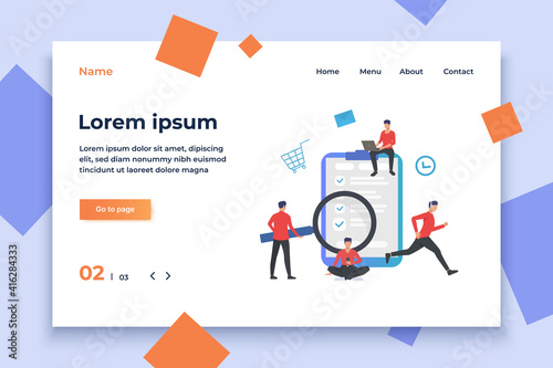 Working, jogging, resting men at pc tablet. Search, website, application. Online service concept. Vector illustration can be used for topics like business, internet, service