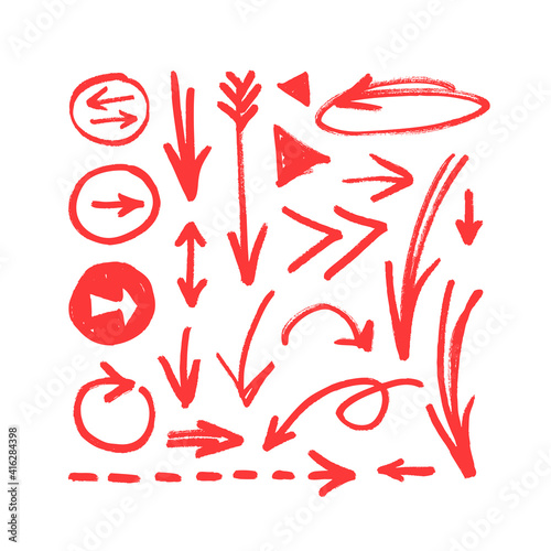 Vector art illustration grunge arrows. Set of hand drawn paint object for design use. Abstract brush drawing